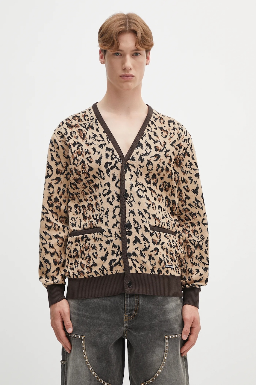 Wacko Maria kardigan bawełniany leopard jacquard