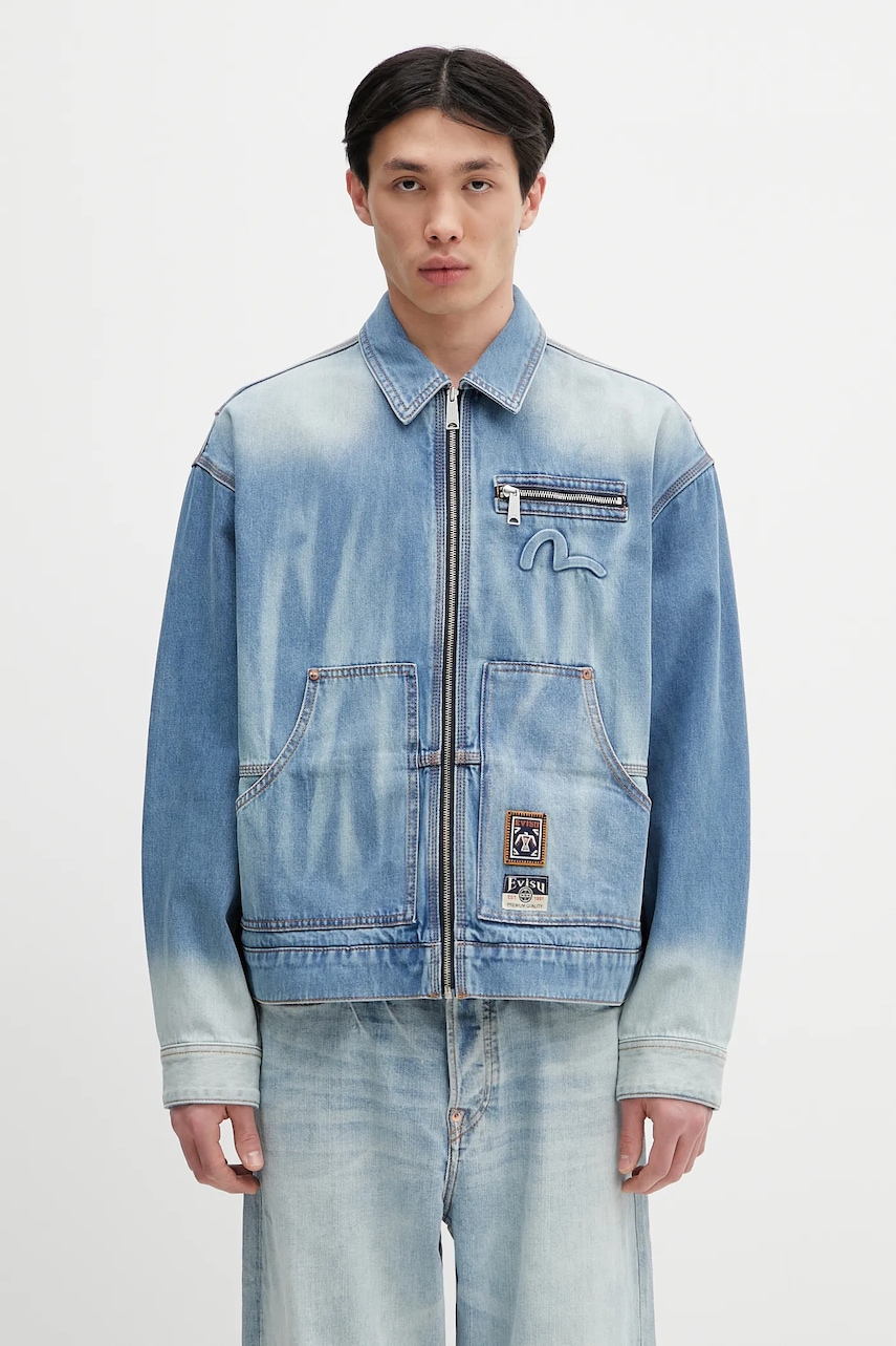 Evisu kurtka jeansowa Worker Denim w Emboss Kamon