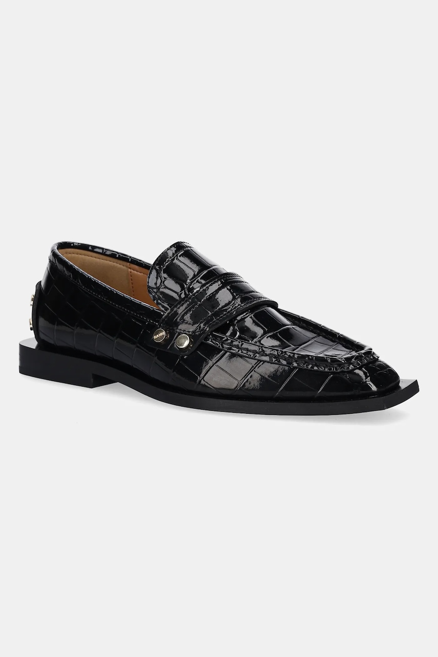 GANNI mokasyny Studs Square Toe Loafer Shiny Croco