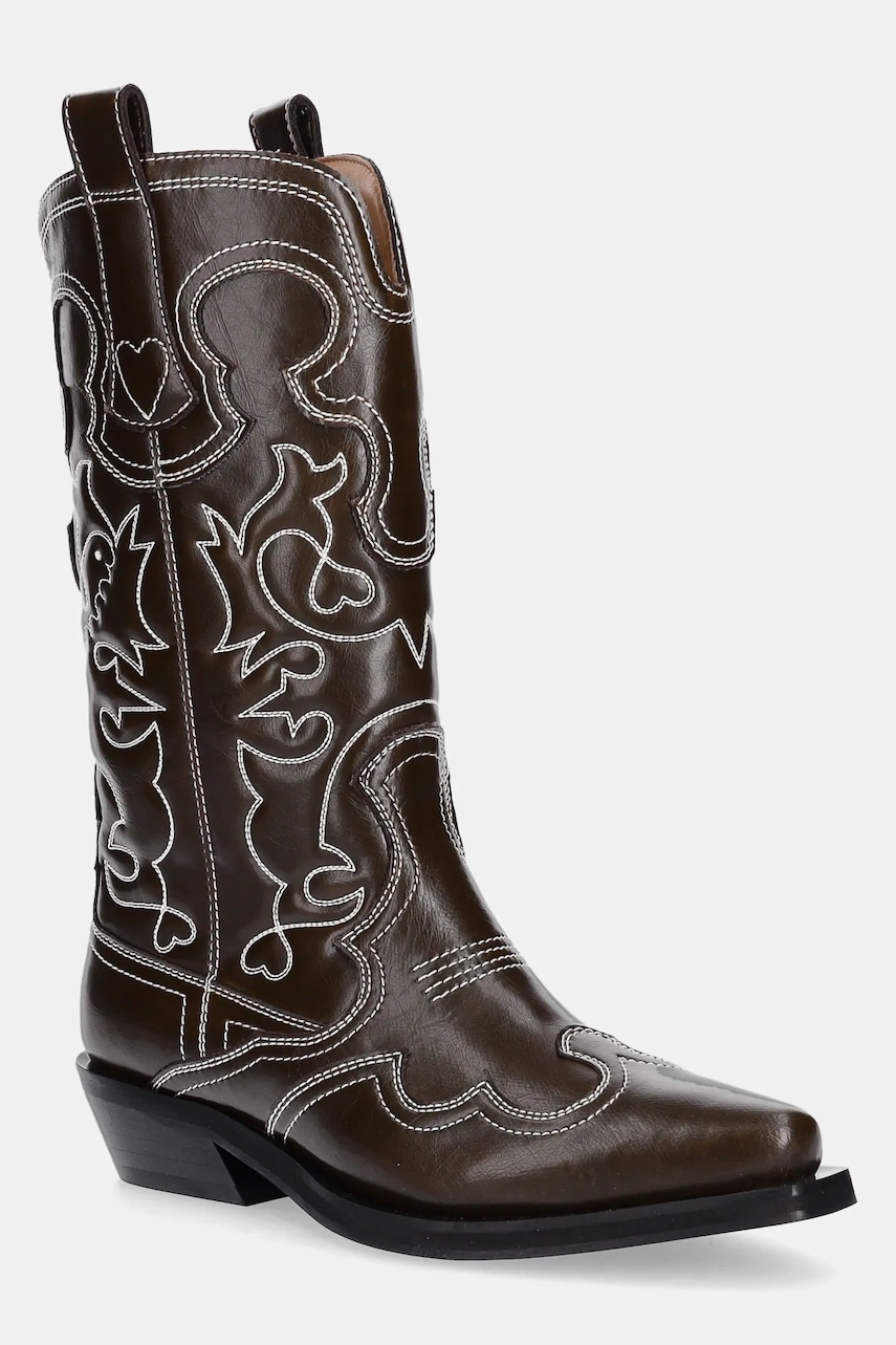GANNI kowbojki Mid Shaft Embroidered Western Boot Oleatex