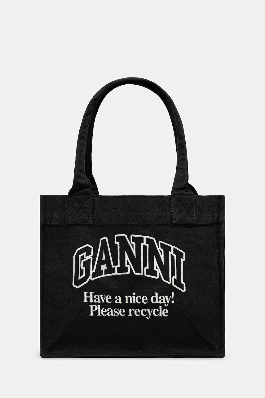 GANNI torebka bawełniana Large Easy Shopper Contrasted Logo