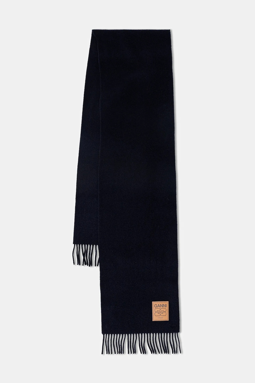 GANNI szalik wełniany Double Face Wool Solid