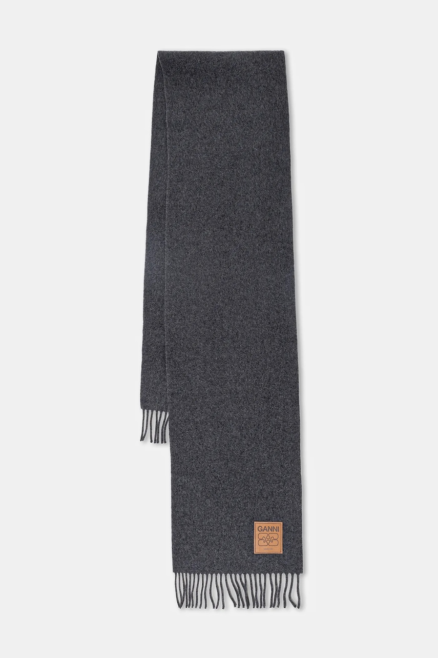 GANNI szalik wełniany Double Face Wool Solid