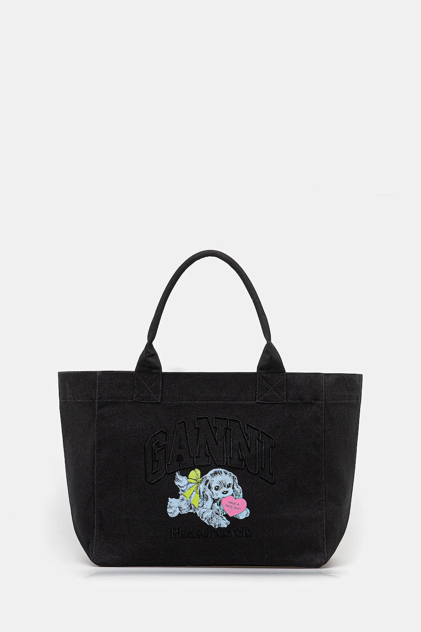 GANNI torebka bawełniana Shopper XXL Pocket Dog Print