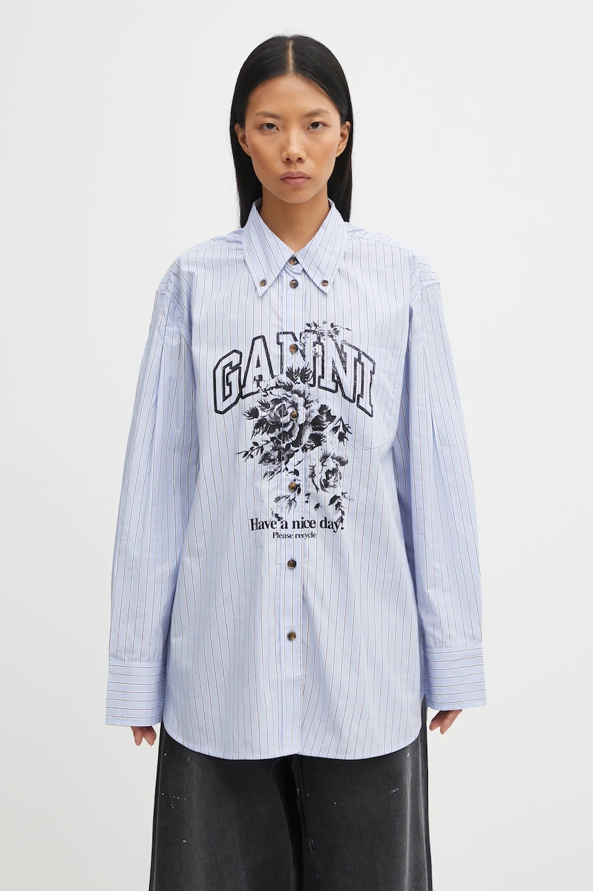 GANNI koszula bawełniana Stripe Cotton Oversized