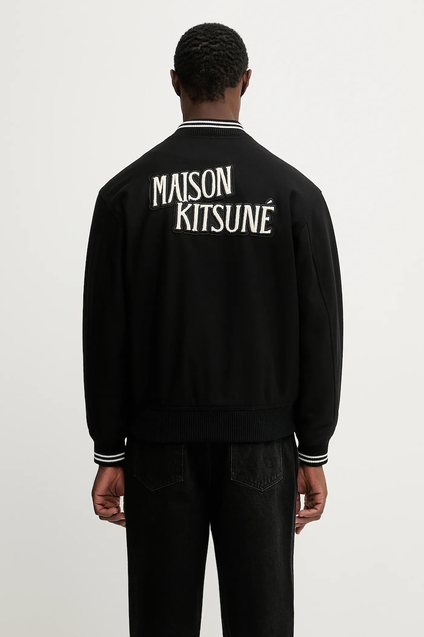 Maison Kitsuné kurtka bomber z dodatkiem wełny Varsity Teddy