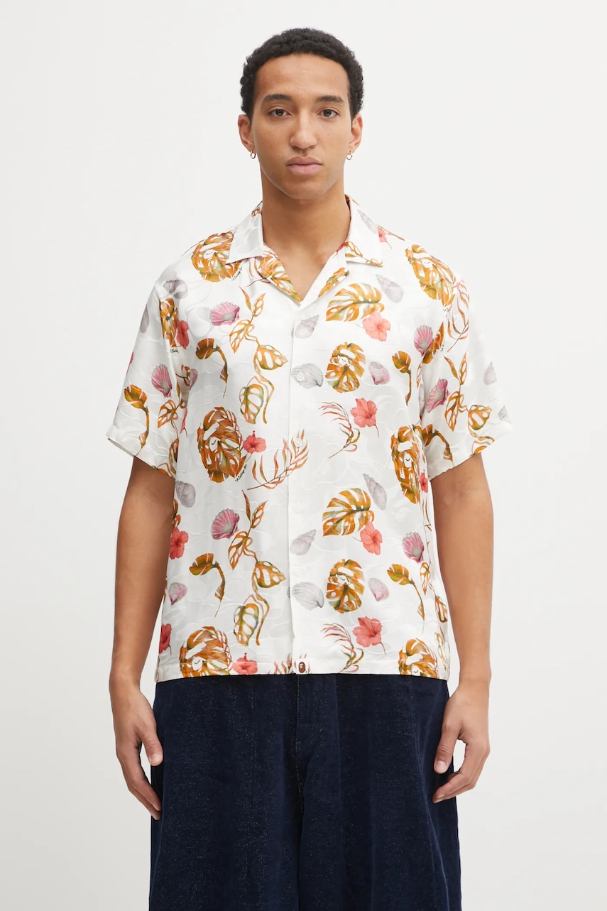 A Bathing Ape koszula z dodatkiem jedwabiu Vacation Pattern Open Collar