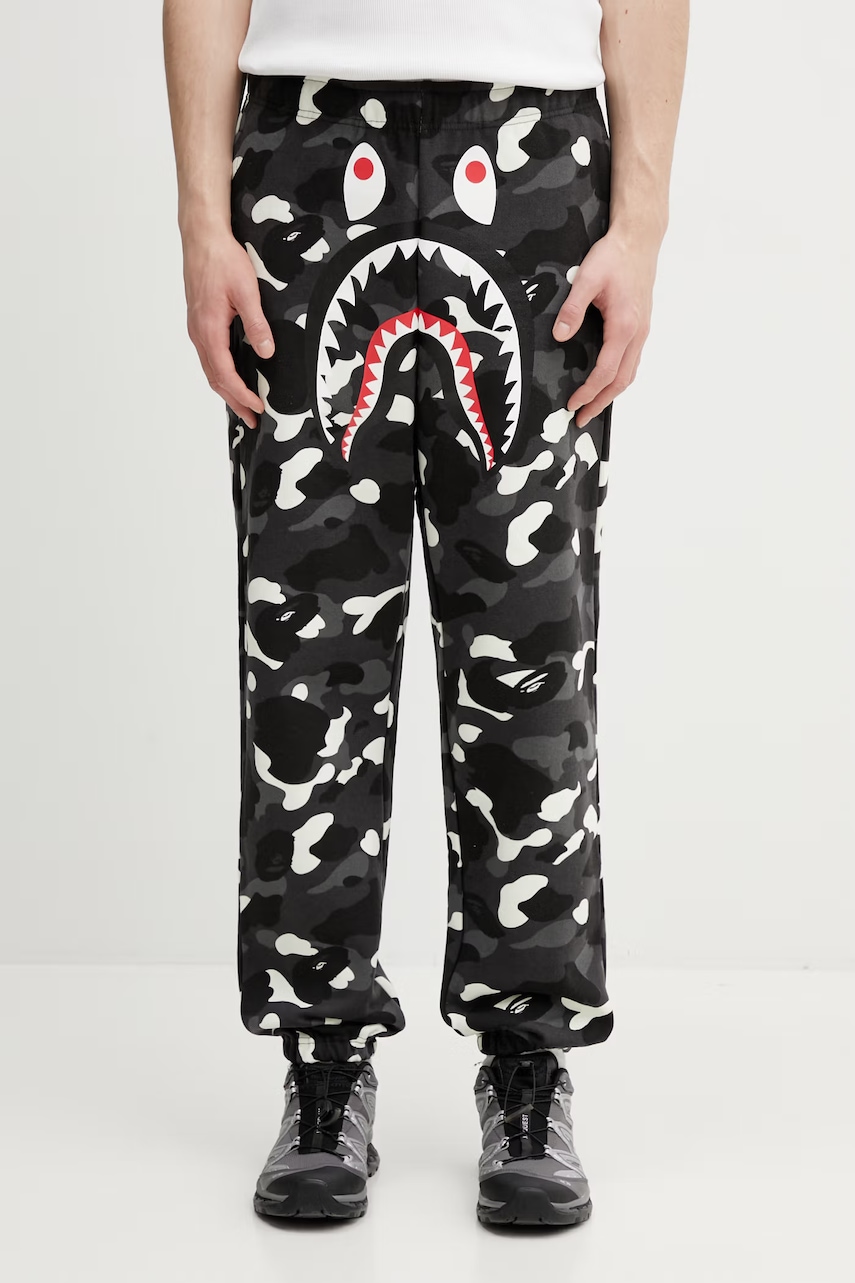 A Bathing Ape spodnie dresowe bawełniane City Camo Shark