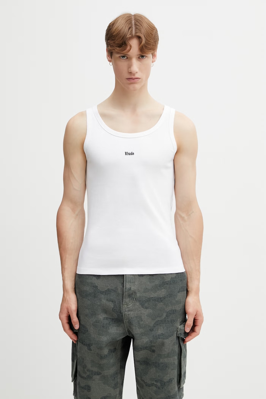 RHUDE Logo Ribbed Tank Top top bawełniany męski