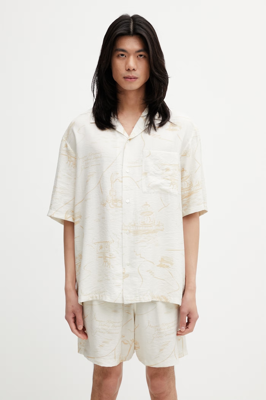 Maison Kitsuné Parisian Map Resort koszula męska z wiskozą