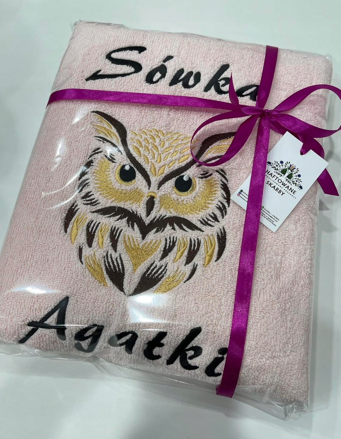 Ręcznik kąpielowy z imieniem Sowa 140x70 Duży Miękki 500g/m2 dowolny haft