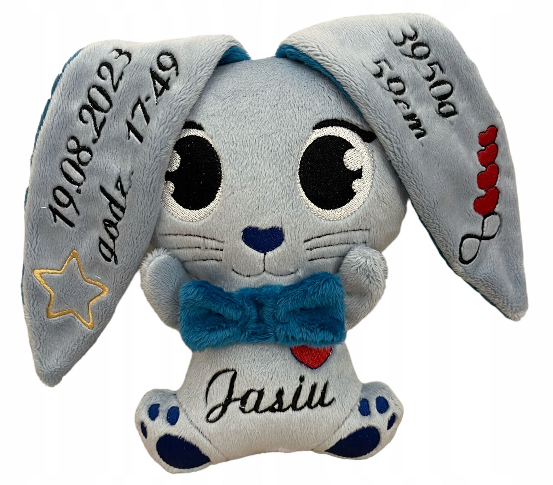 Prezent na roczek dla chłopca króliczek z imieniem i metryczką