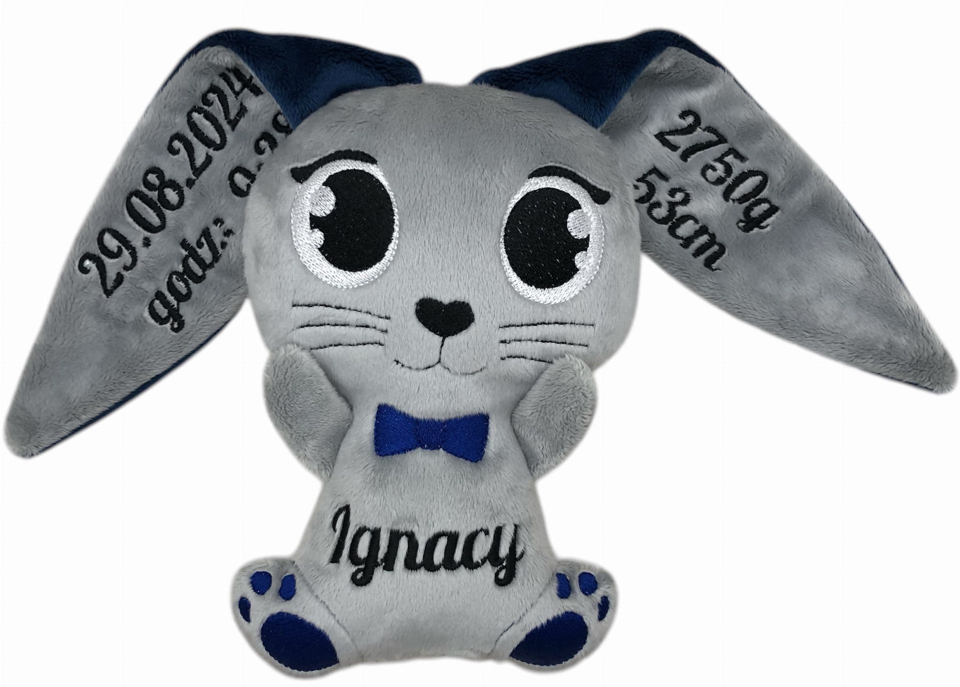 Prezent na roczek Pluszowy króliczek z dowolnym Imieniem na wielkanoc