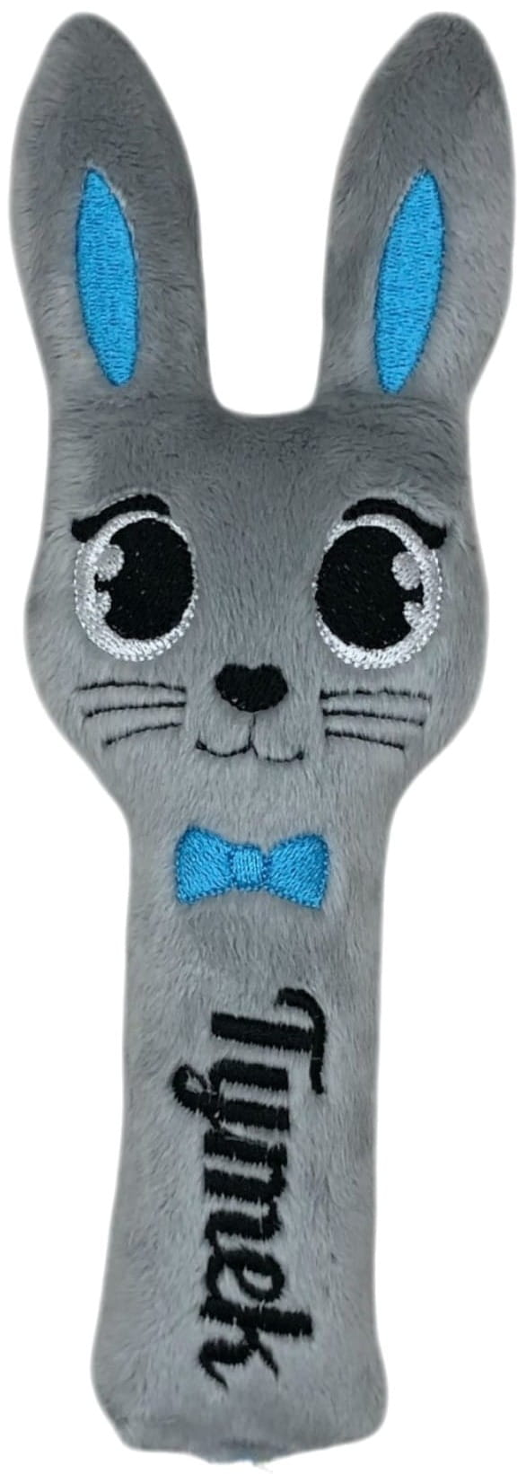 Prezent na chrzest grzechotka z dowolnym imieniem dla chłopca