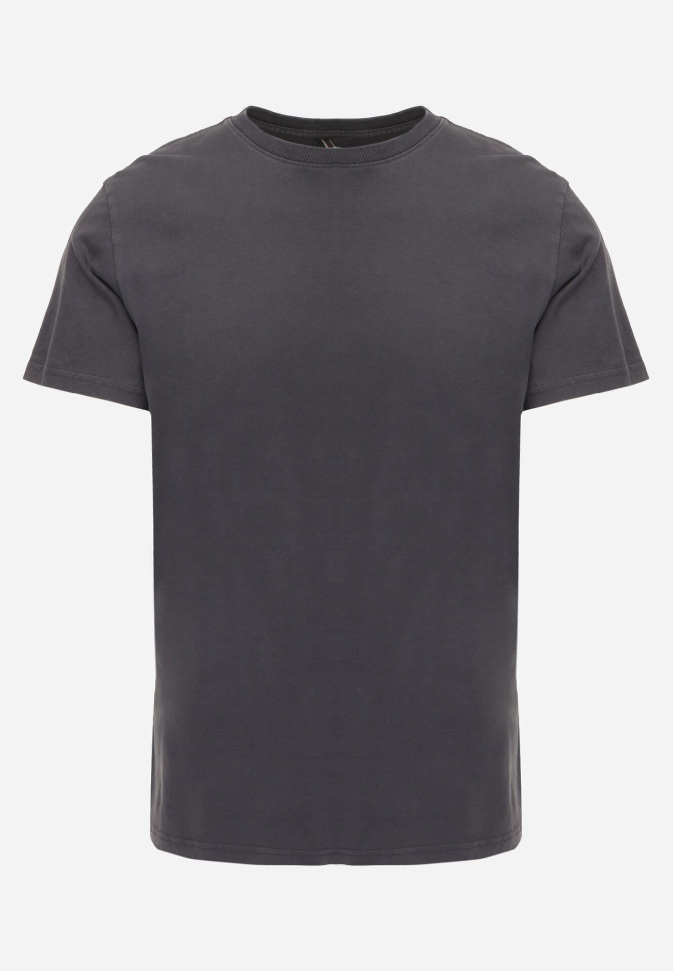 Ciemnoszara Gładka Koszulka T-shirt z Bawełny o Prostym Kroju Sarusa