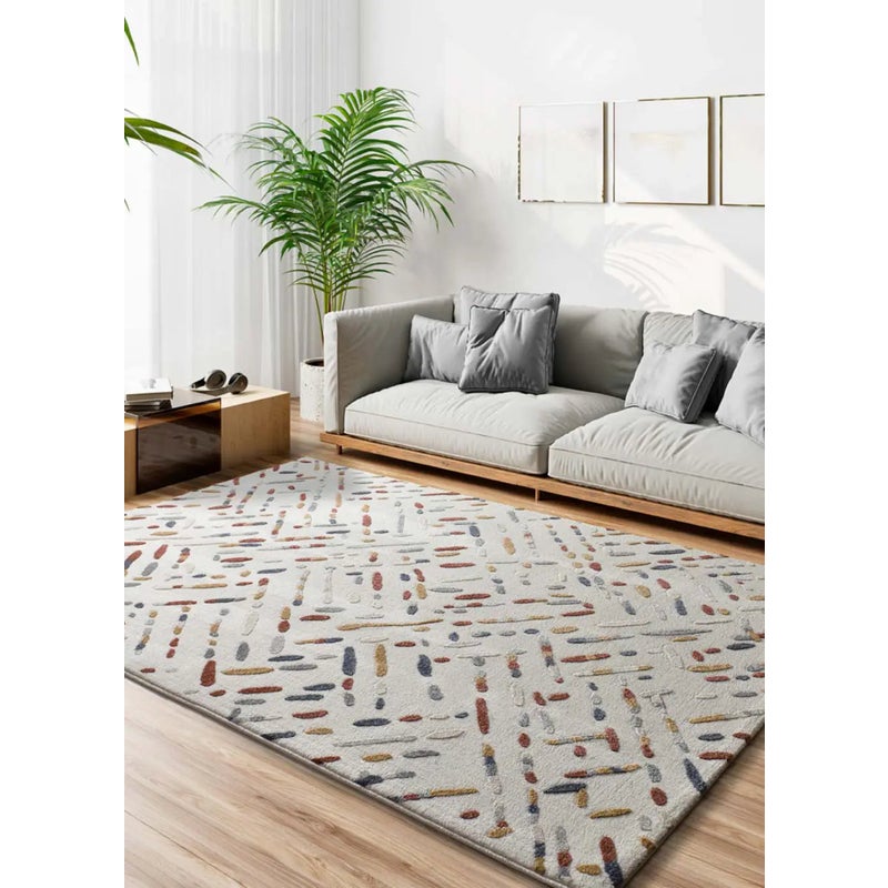 Dywan wewnętrzny prostokątny, kremowy / wielokolorowy, 80 x 150 cm, AMARA geometryczny z reliefem - ATTICGO
