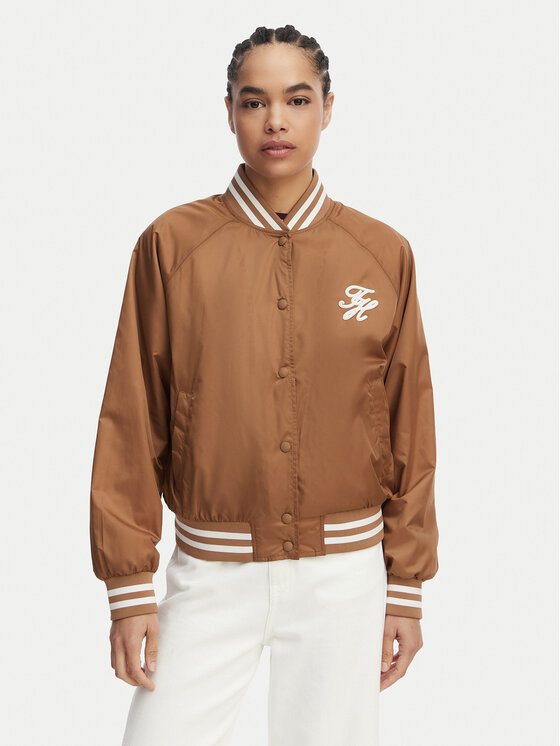 Tommy Hilfiger Kurtka bomber Logo Appliqué WW0WW48618 Brązowy jasny Regular Fit