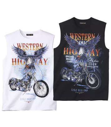 Zestaw 2 koszulek bez rękawów Eagle Biker Mężczyzna Atlas For Men - Kolor : Czarny - Rozmiar : 3XL