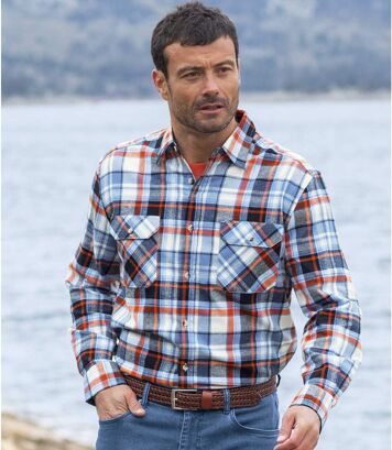 Flanelowa koszula w kratę Mężczyzna Atlas For Men - Kolor : Pomarańczowy - Rozmiar : 4XL