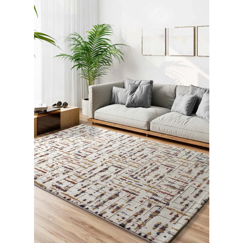Dywan wewnętrzny prostokątny, kremowy / wielokolorowy, 200 x 290 cm, AMARA geometryczny z reliefem - ATTICGO