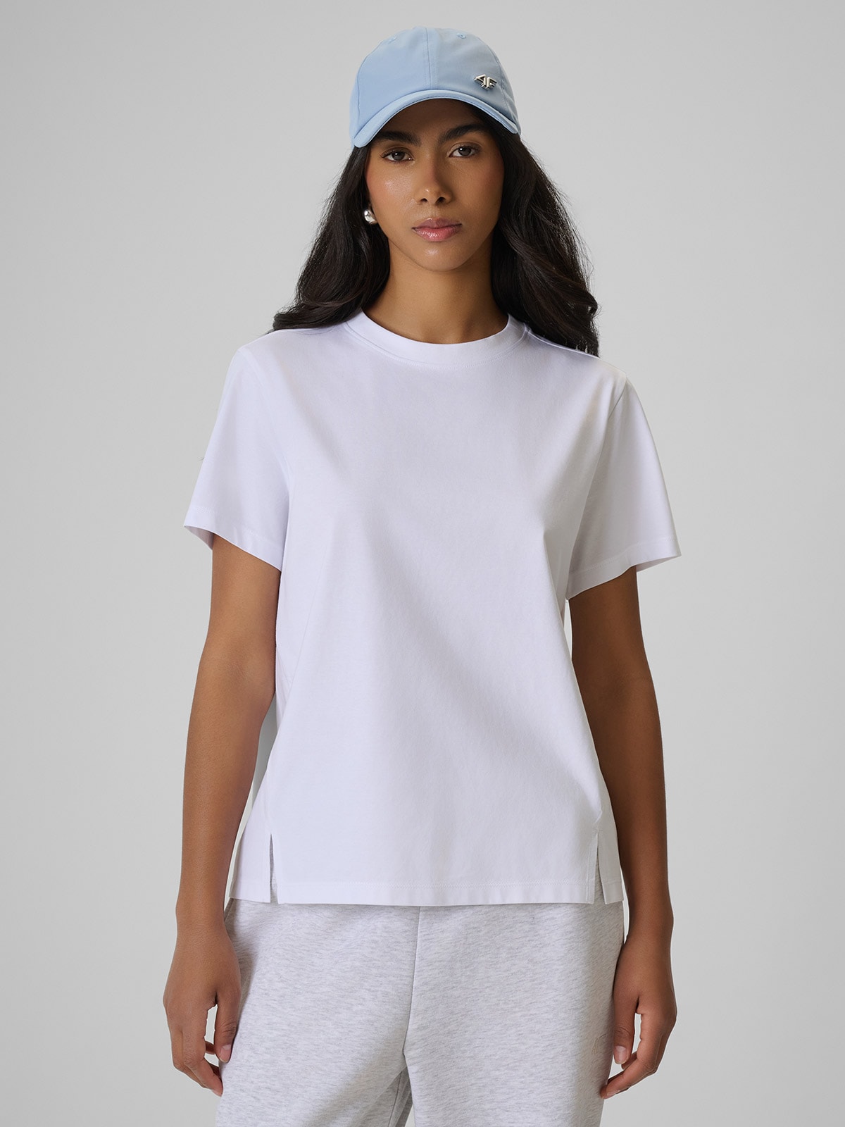 4F T-shirt regular gładki damski - biały XS