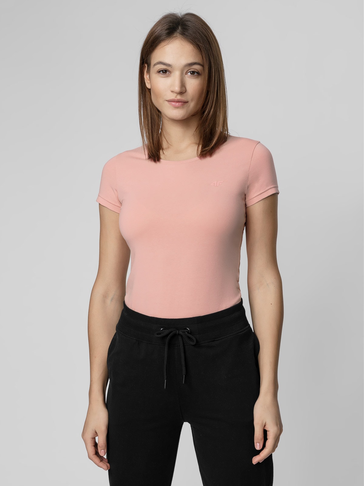 4F T-shirt slim gładki damski XS