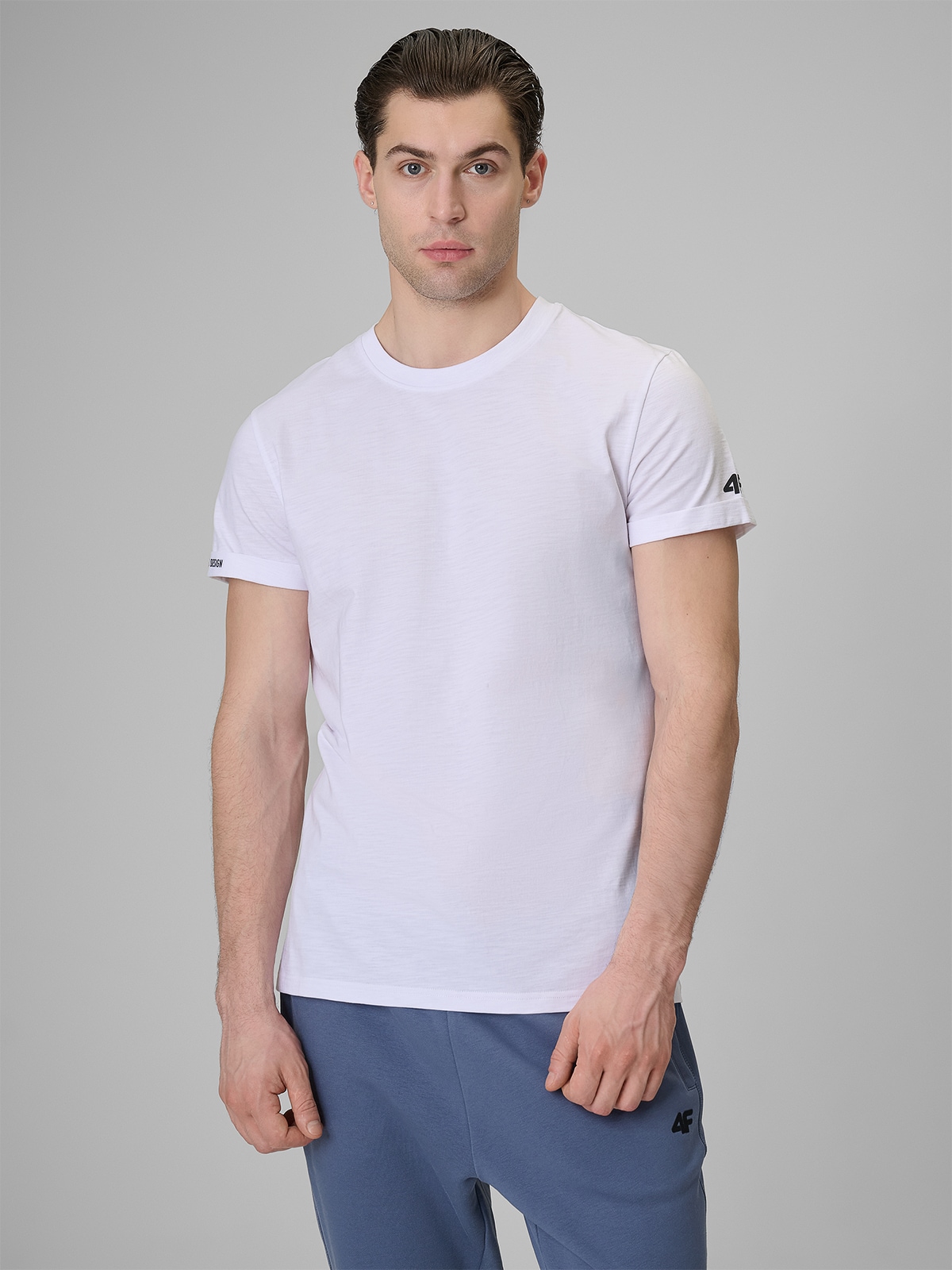 4F T-shirt regular gładki męski - biały XXL