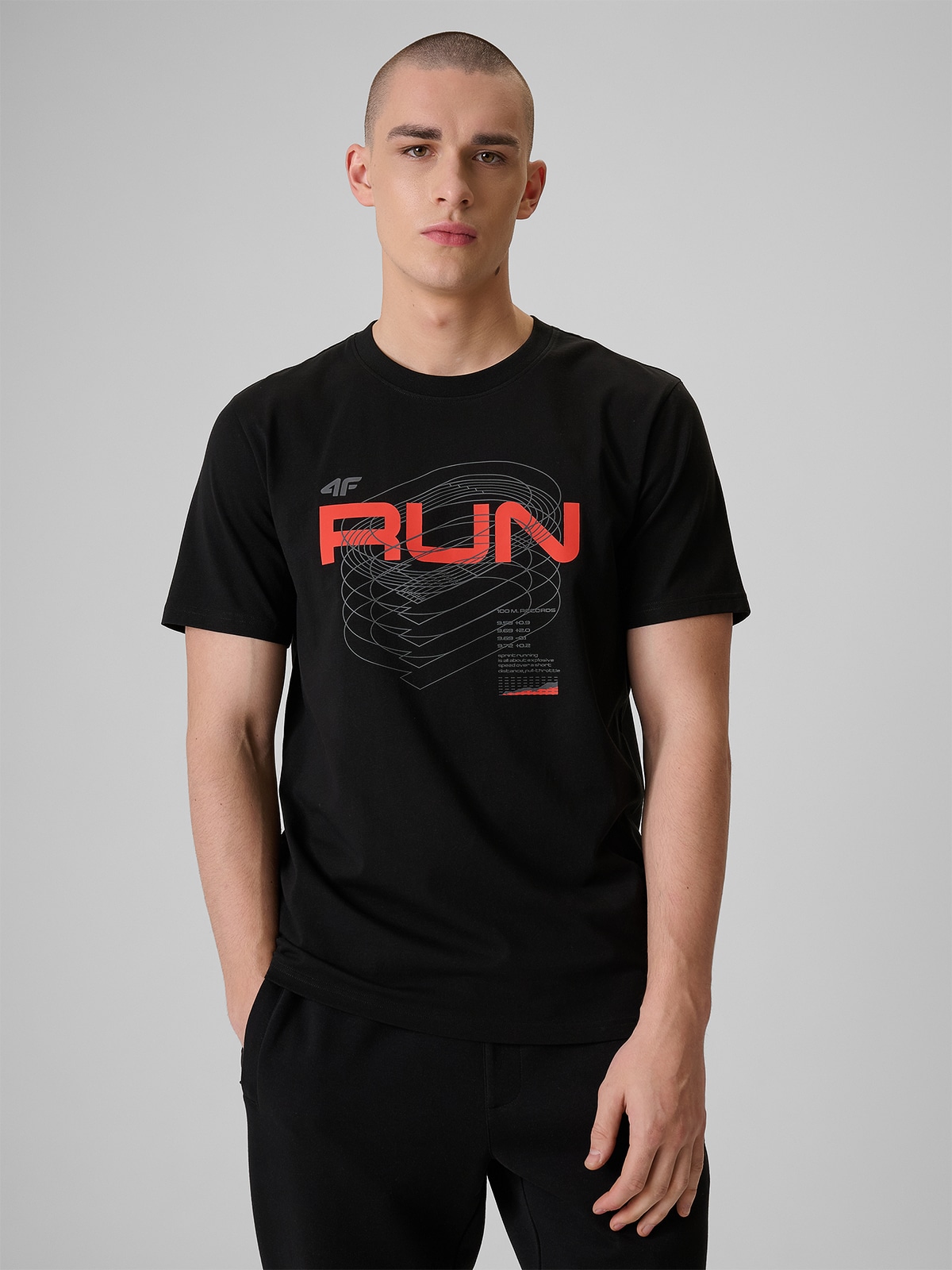 4F T-shirt regular z nadrukiem męski - czarny XXL