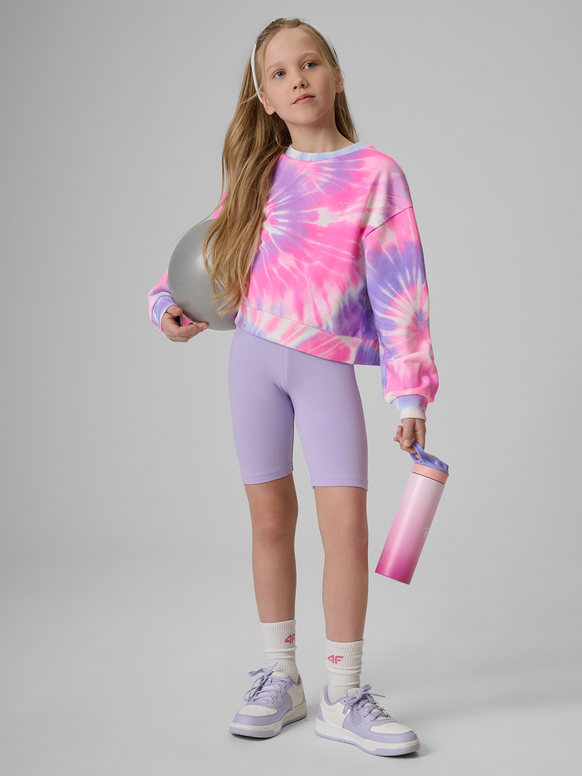 4F Legginsy kolarki dzianinowe dziewczęce - fioletowe 164 (13-14 lat)