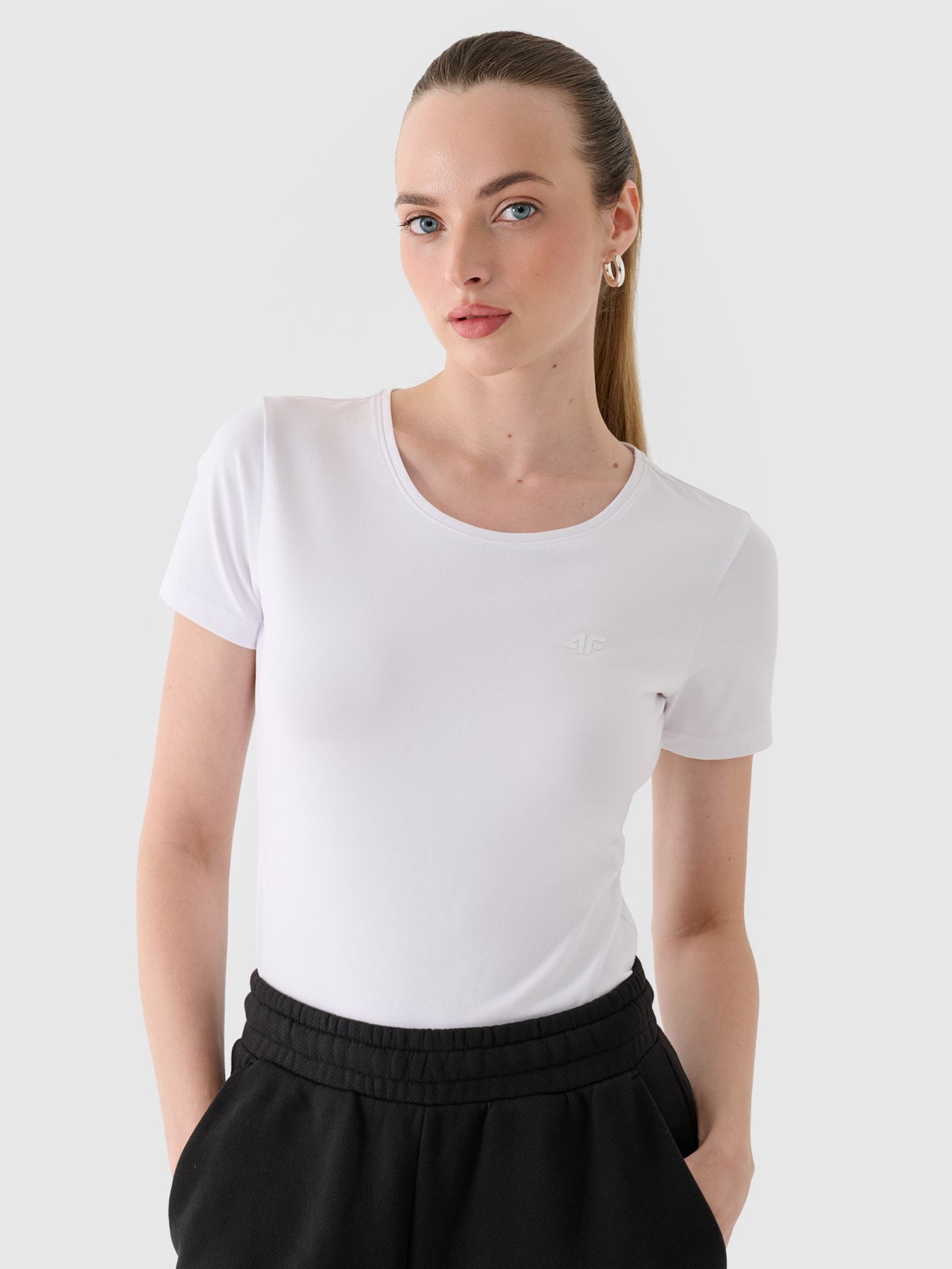 4F T-shirt slim gładki damski - biały XL