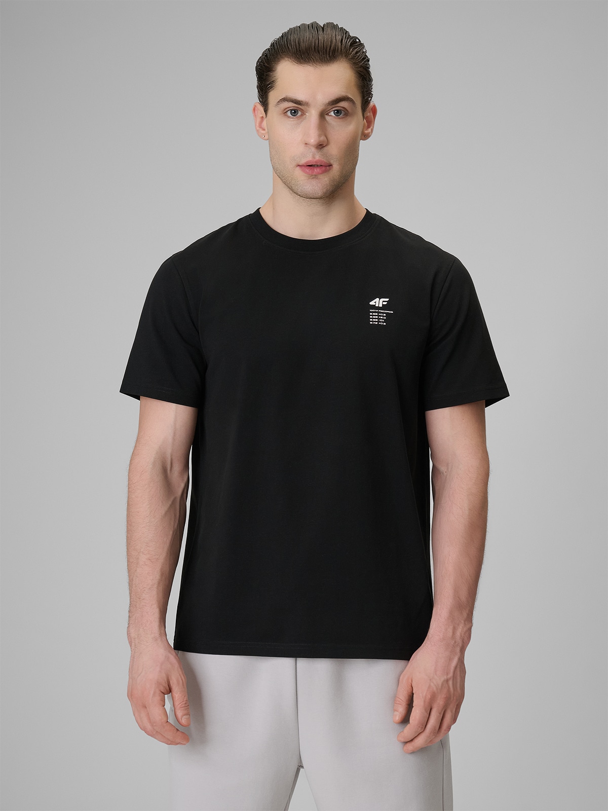 4F T-shirt regular gładki męski - czarny XXL