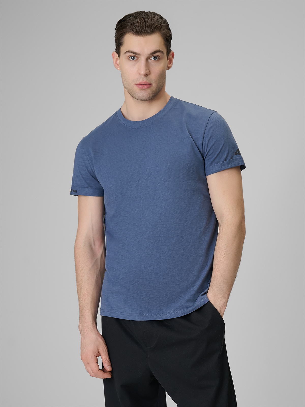 4F T-shirt regular gładki męski - granatowy XL