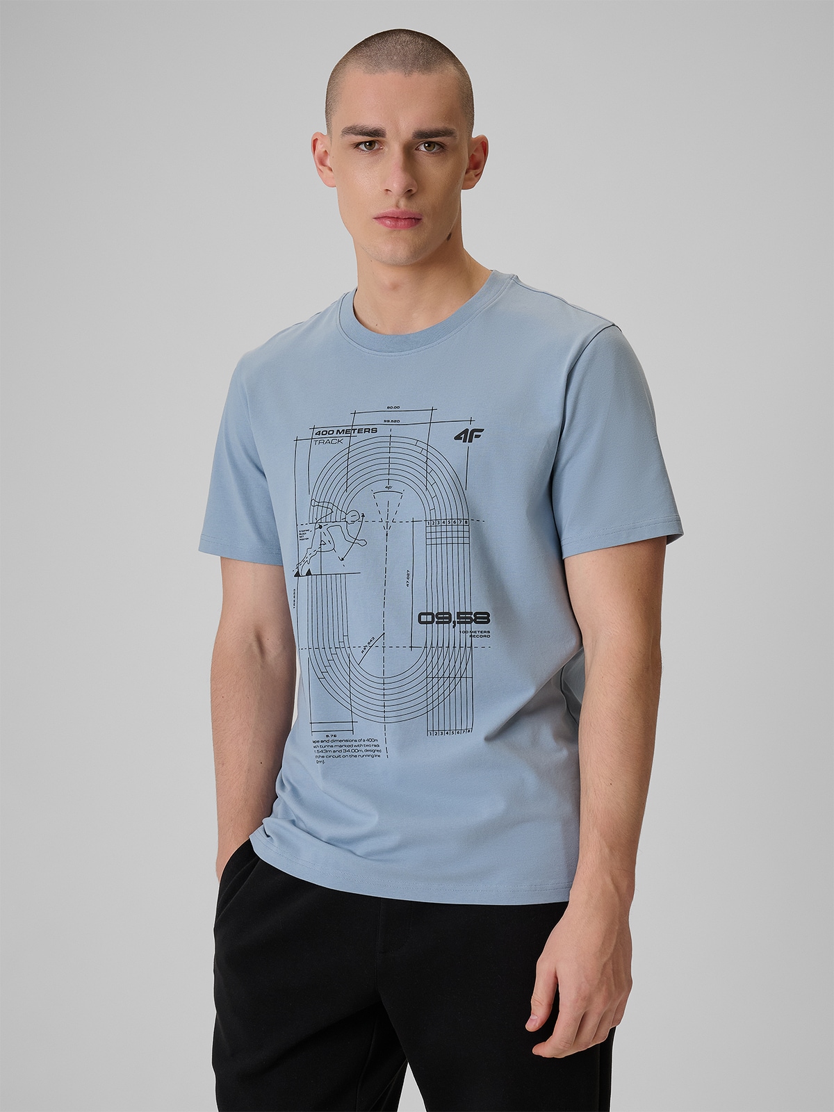 4F T-shirt regular z nadrukiem męski - niebieski L