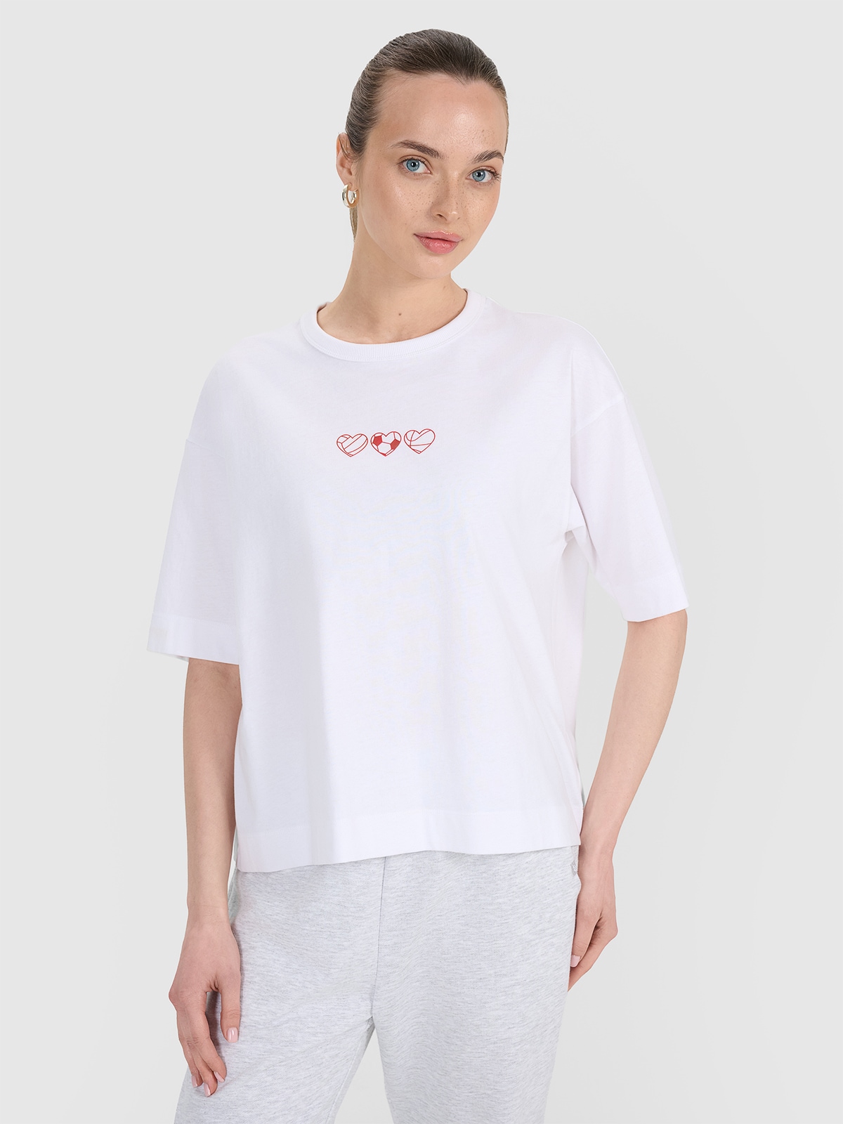 4F T-shirt oversize z nadrukiem damski - biały M