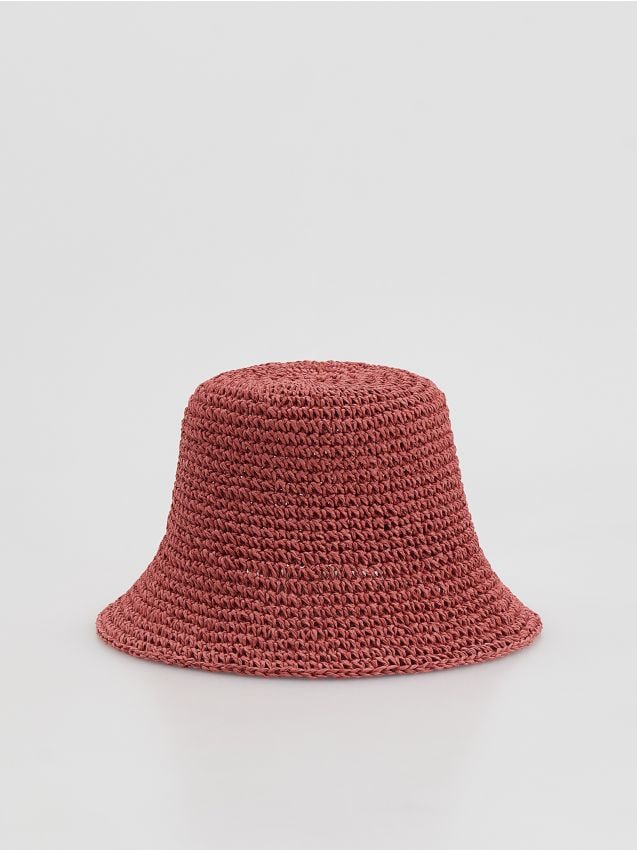 Reserved - Pleciony kapelusz bucket - różowy