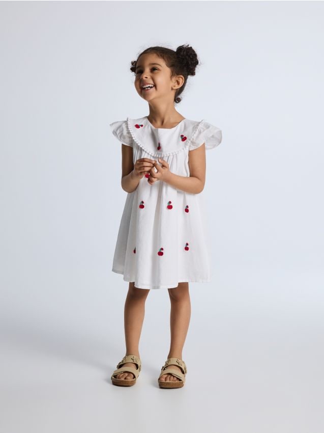 Reserved - Bawełniana sukienka z kołnierzykiem - złamana biel