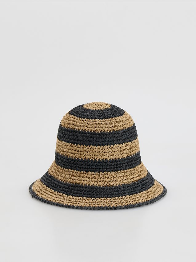 Reserved - Pleciony kapelusz - czarny