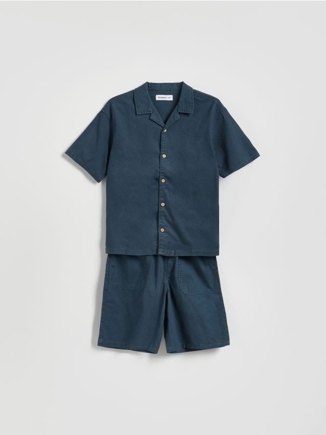 Reserved - Komplet z lnem - granatowy