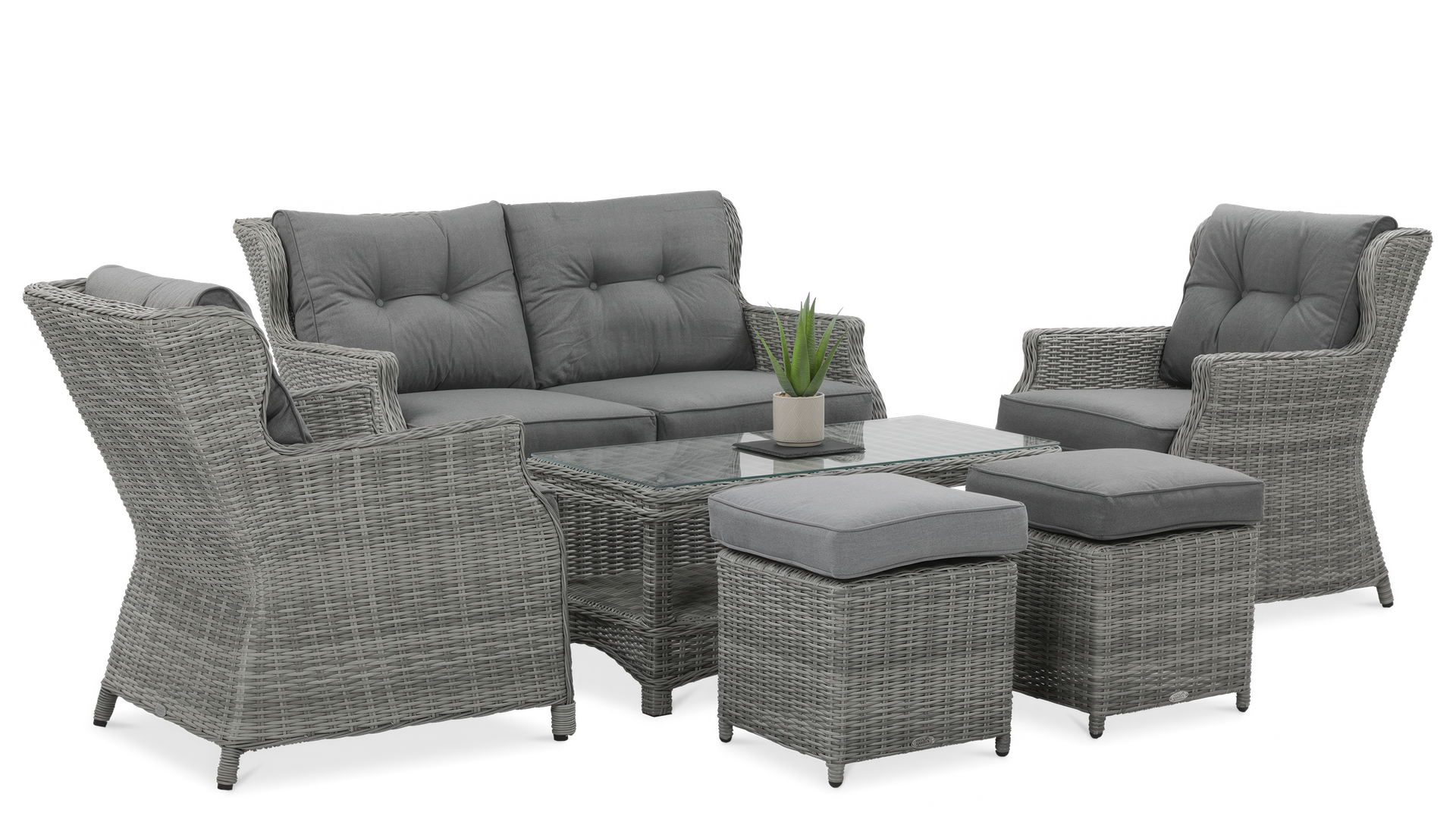 Focus Garden Meble z technorattanu TRIVENTO 2 + Pufy Stone Grey 