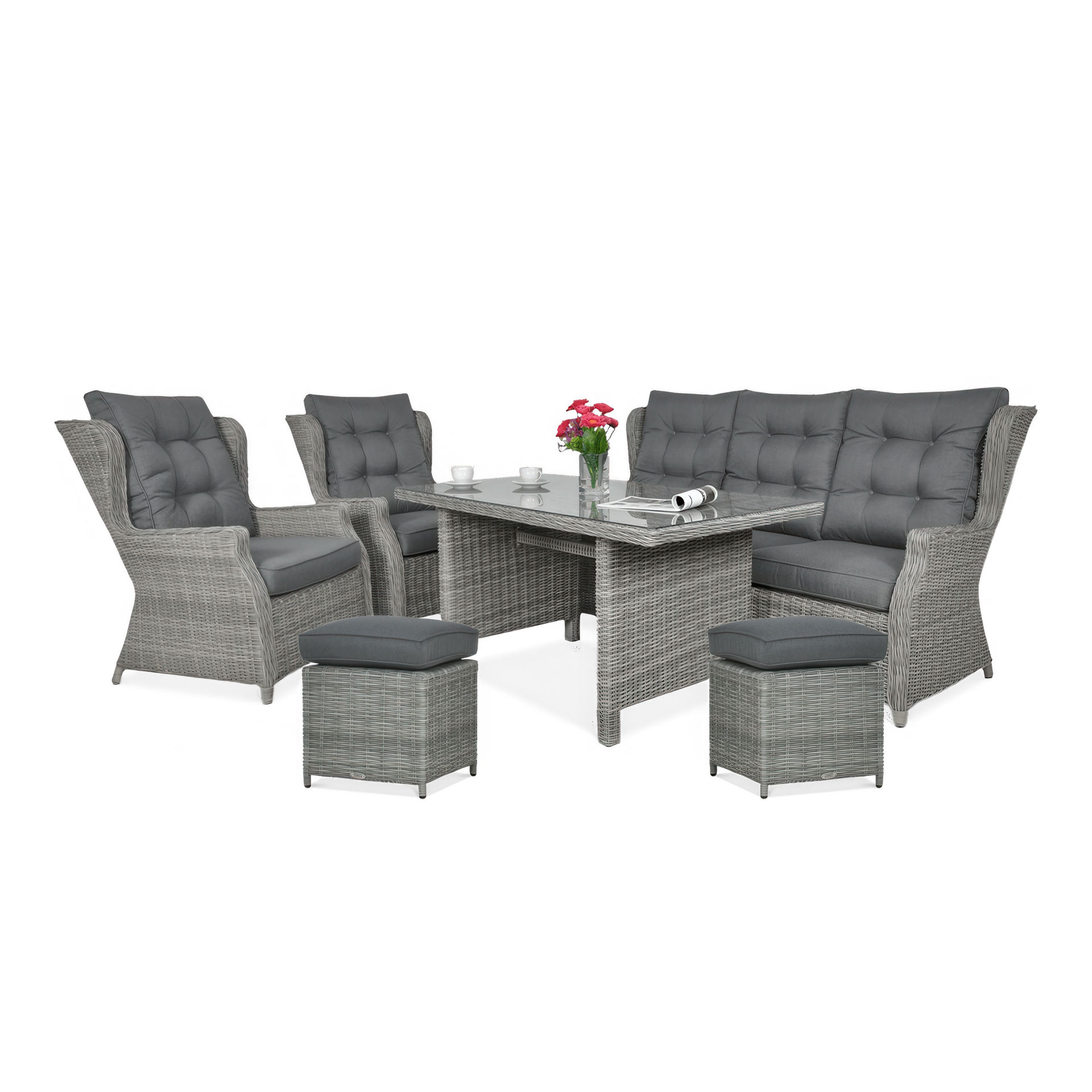  Focus Garden Meble technorattanowe TRIVENTO 3 DINING + PUFY Stone Grey