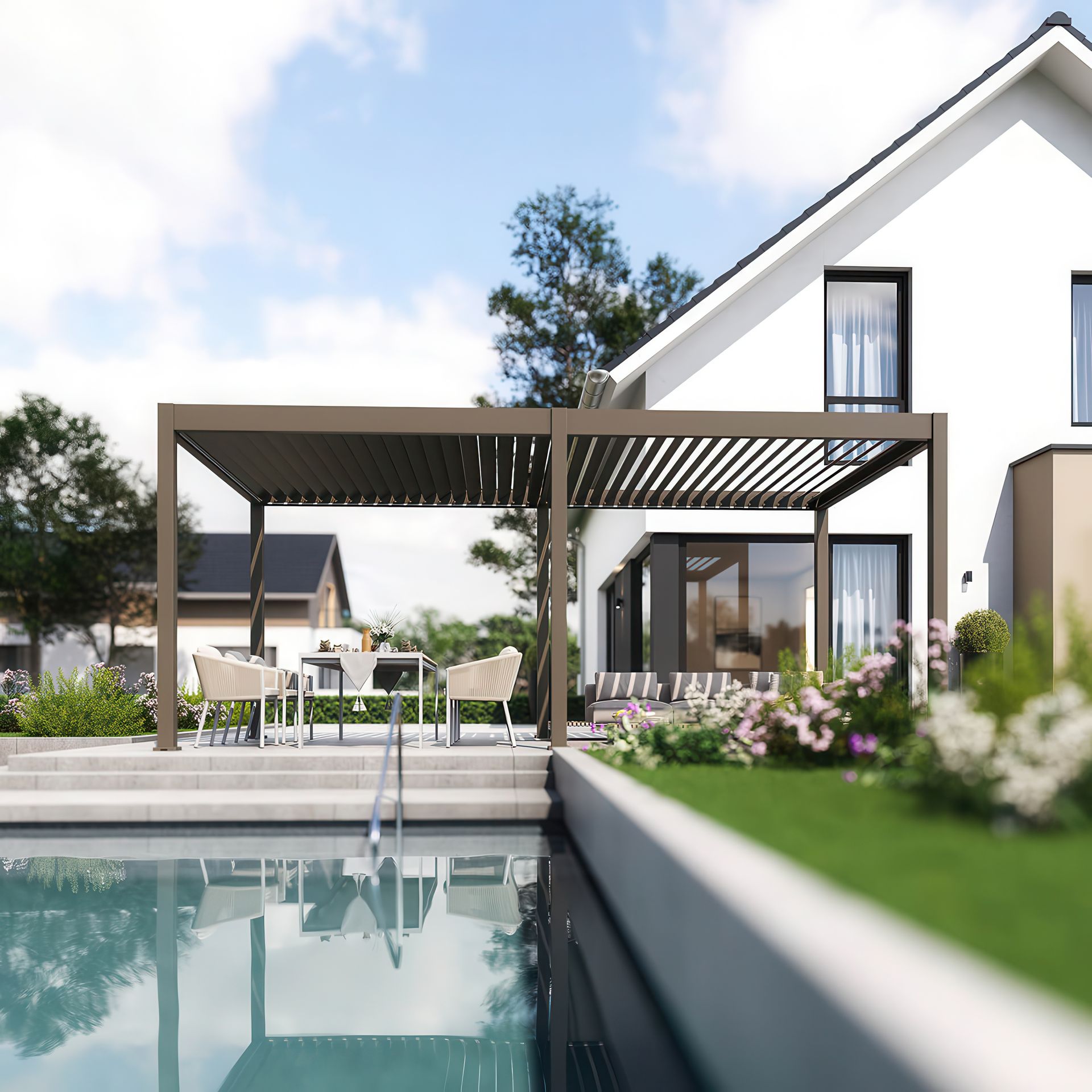 GUTROOF Pergola tarasowa ELEGANCE AUTOMATIC 3x6 z oświetleniem LED Taupe