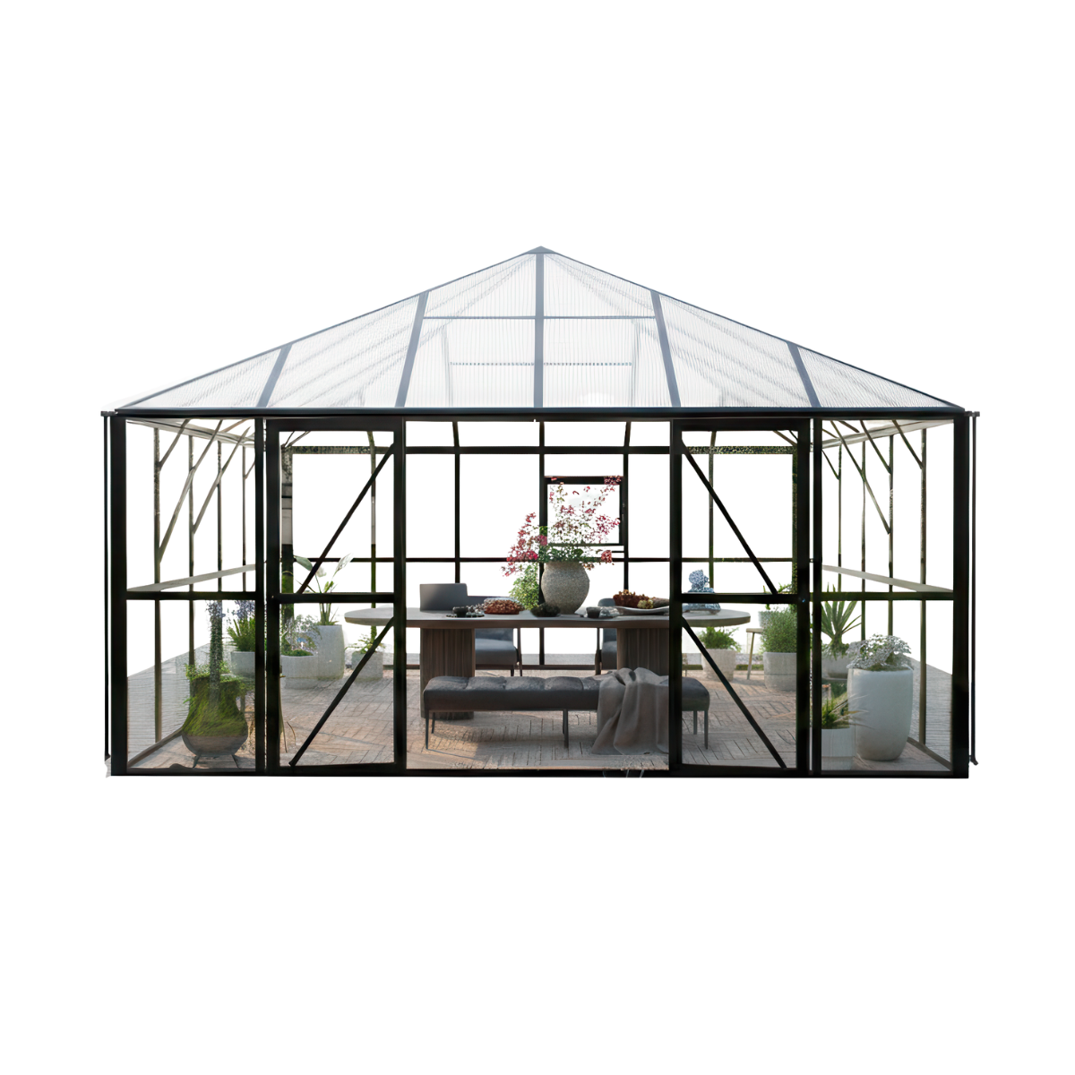 GUTROOF Ogród zimowy BROADWAY Black 436x436 cm PC + Glass