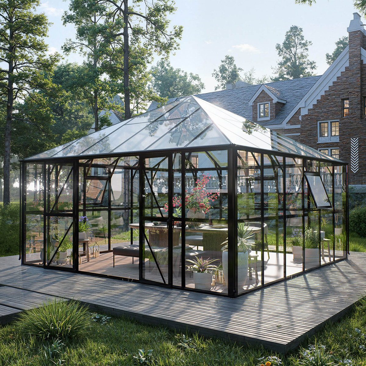 GUTROOF Oranżeria BROADWAY Black 436x436 Solid PC + Glass