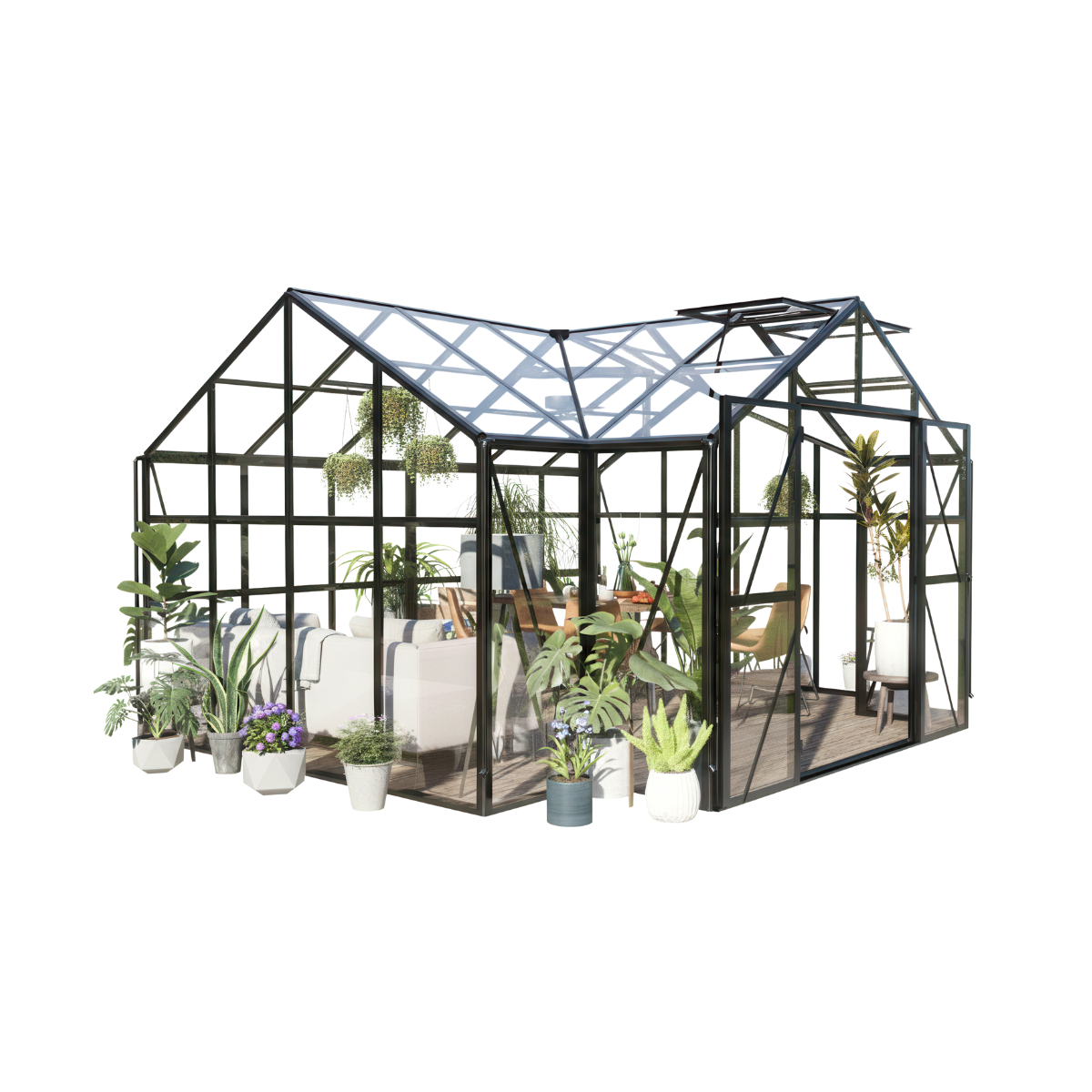 GUTROOF Ogród zimowy TRIBECA Black 433x360cm Solid PC + Glass