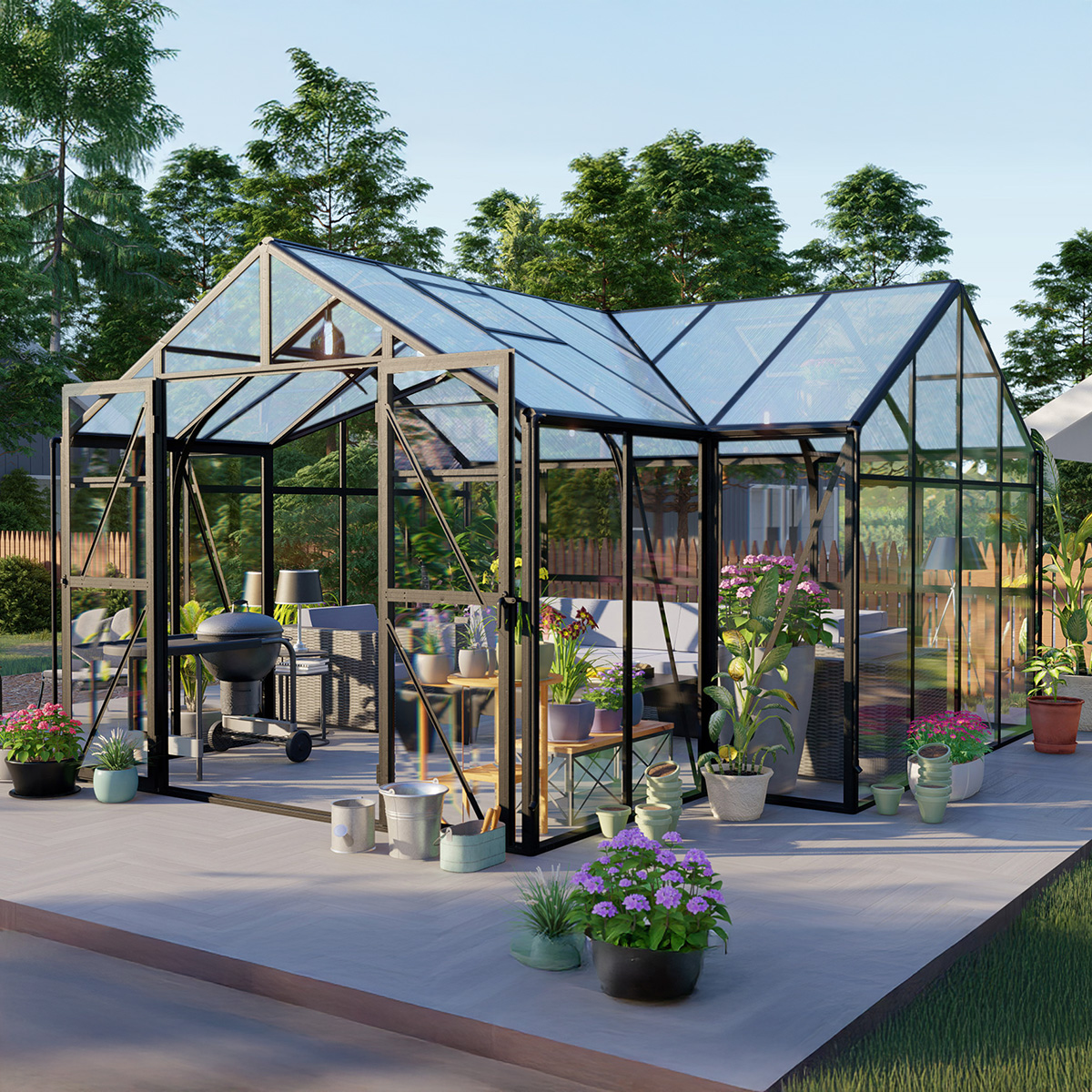 GUTROOF Ogród zimowy TRIBECA Black 433x431cm PC+ Glass
