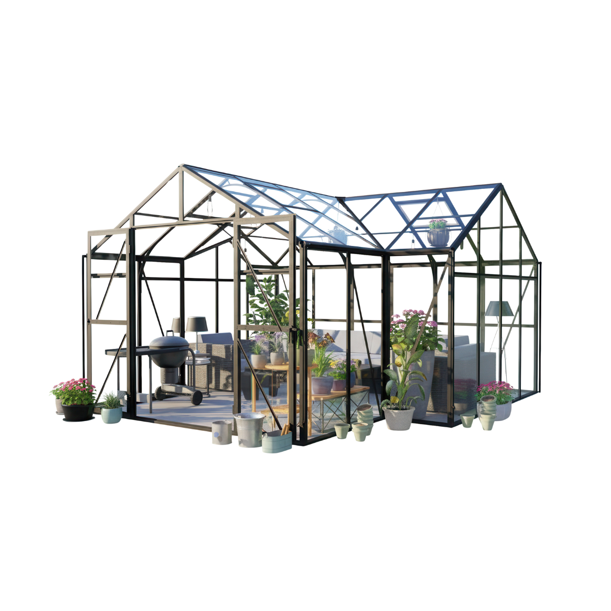 GUTROOF Ogród zimowy TRIBECA Black 433x431cm Solid PC + Glass