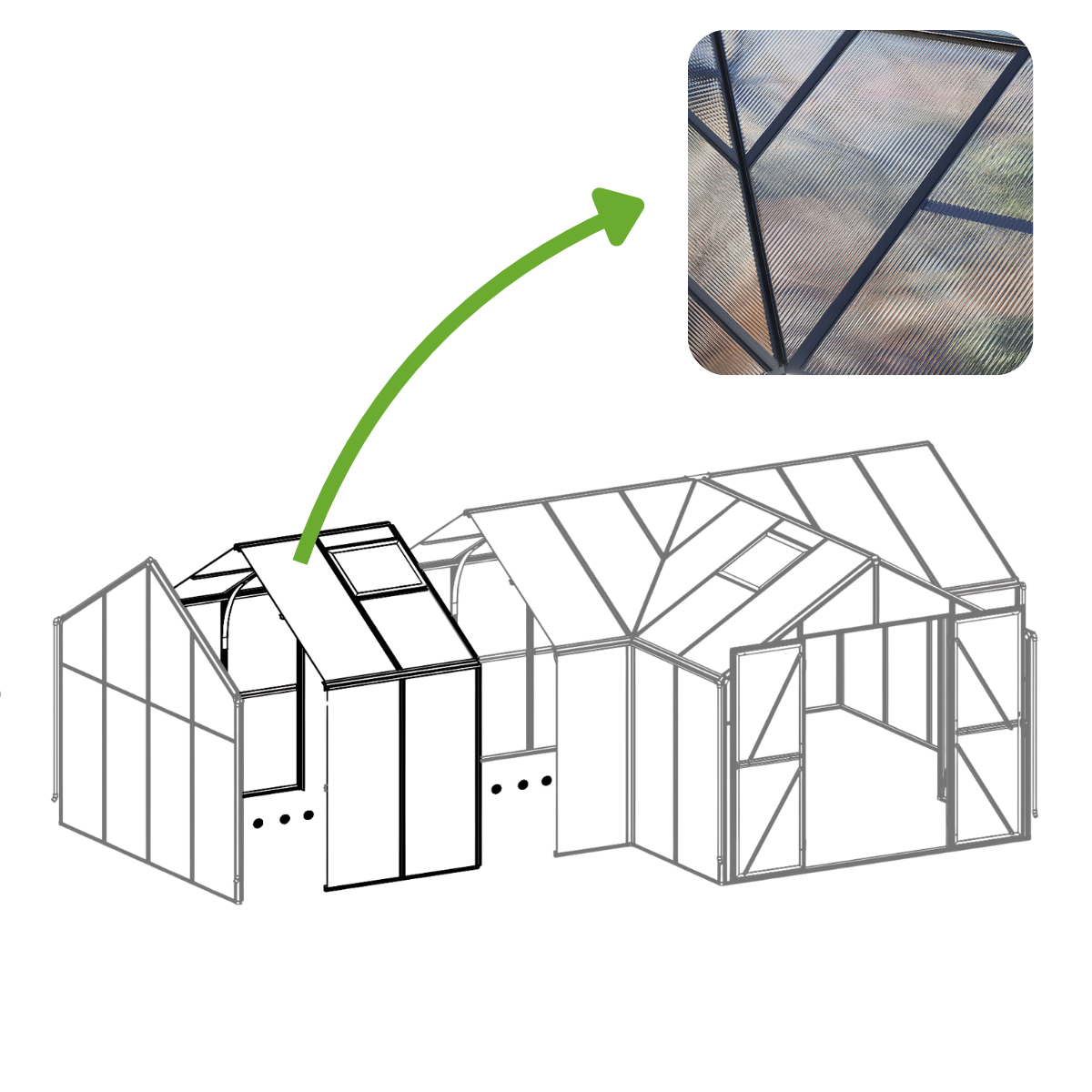 GUTROOF Moduł powiększający do ogrodu zimowego TRIBECA PC + Glass 287x144cm