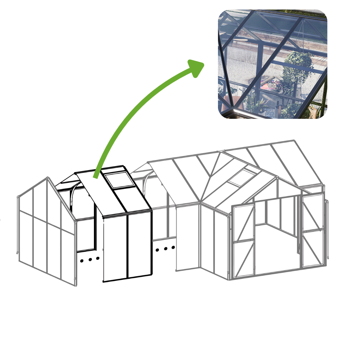 GUTROOF Moduł powiększający do ogrodu zimowego TRIBECA Solid PC + Glass 287x144cm
