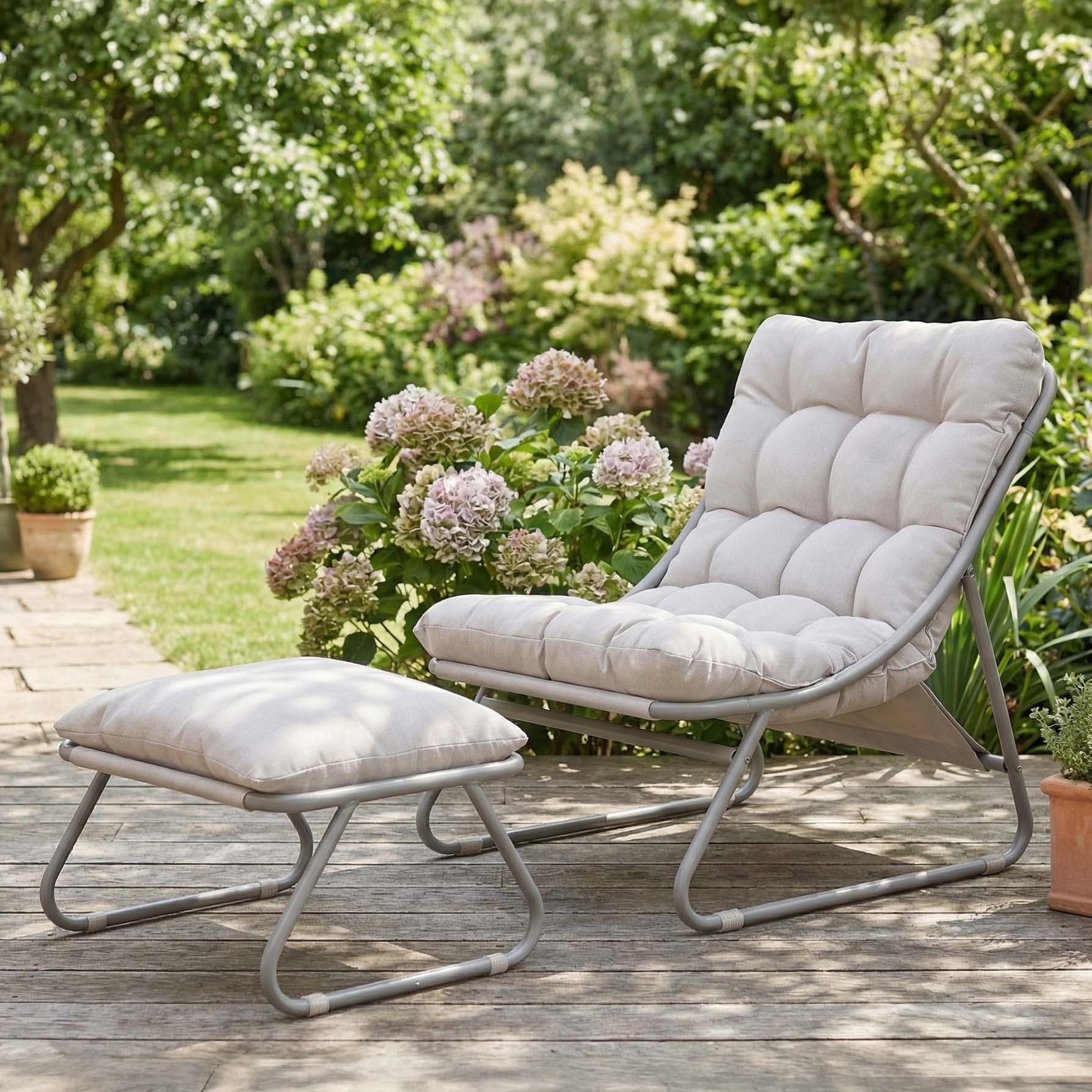Zestaw ogrodowy fotela z pufą VISTA RELAX Grey/Beige - Bjørkka