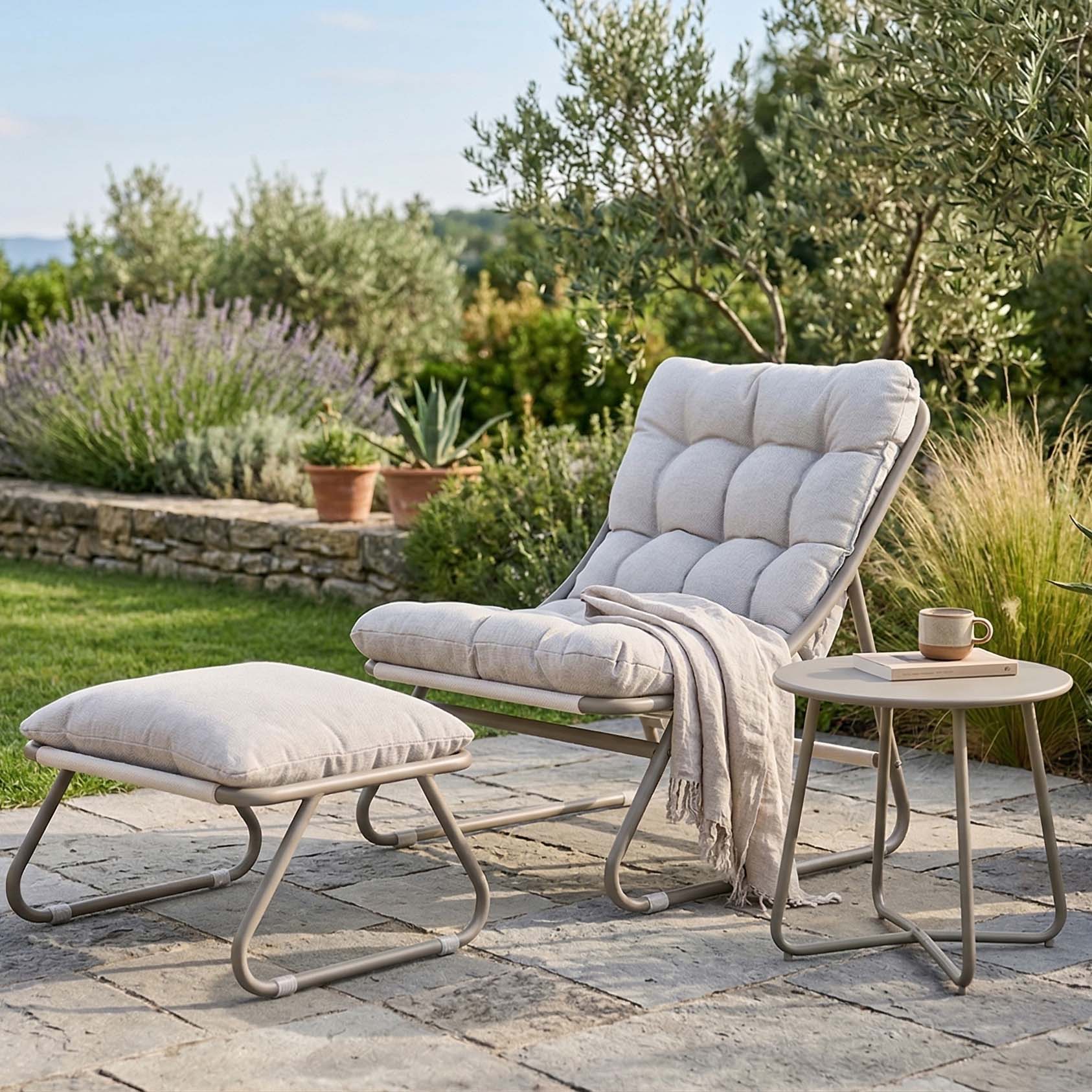 Zestaw ogrodowy fotela z stolikiem VISTA RELAX PLUS Grey/Beige - Bjørkka